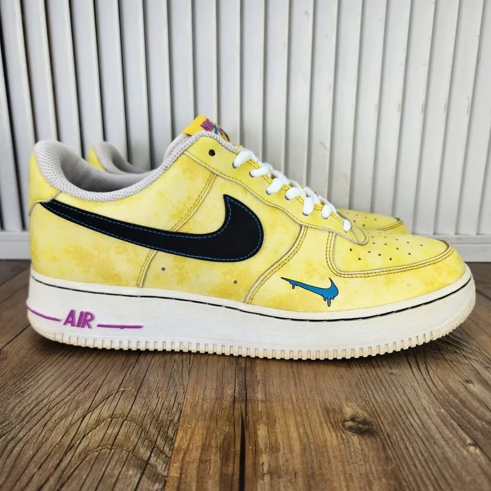 Nike Air Force 1 Peace Love & Basketball Sneakers Mens Sz 9.5 Yellow DC1416-700